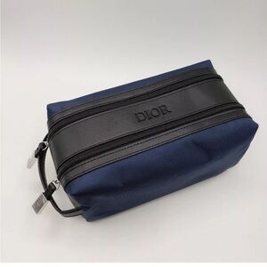 Dior Men's Navy and Black Toiletry Bag Travel Pouch Double Zippered NEW Navy